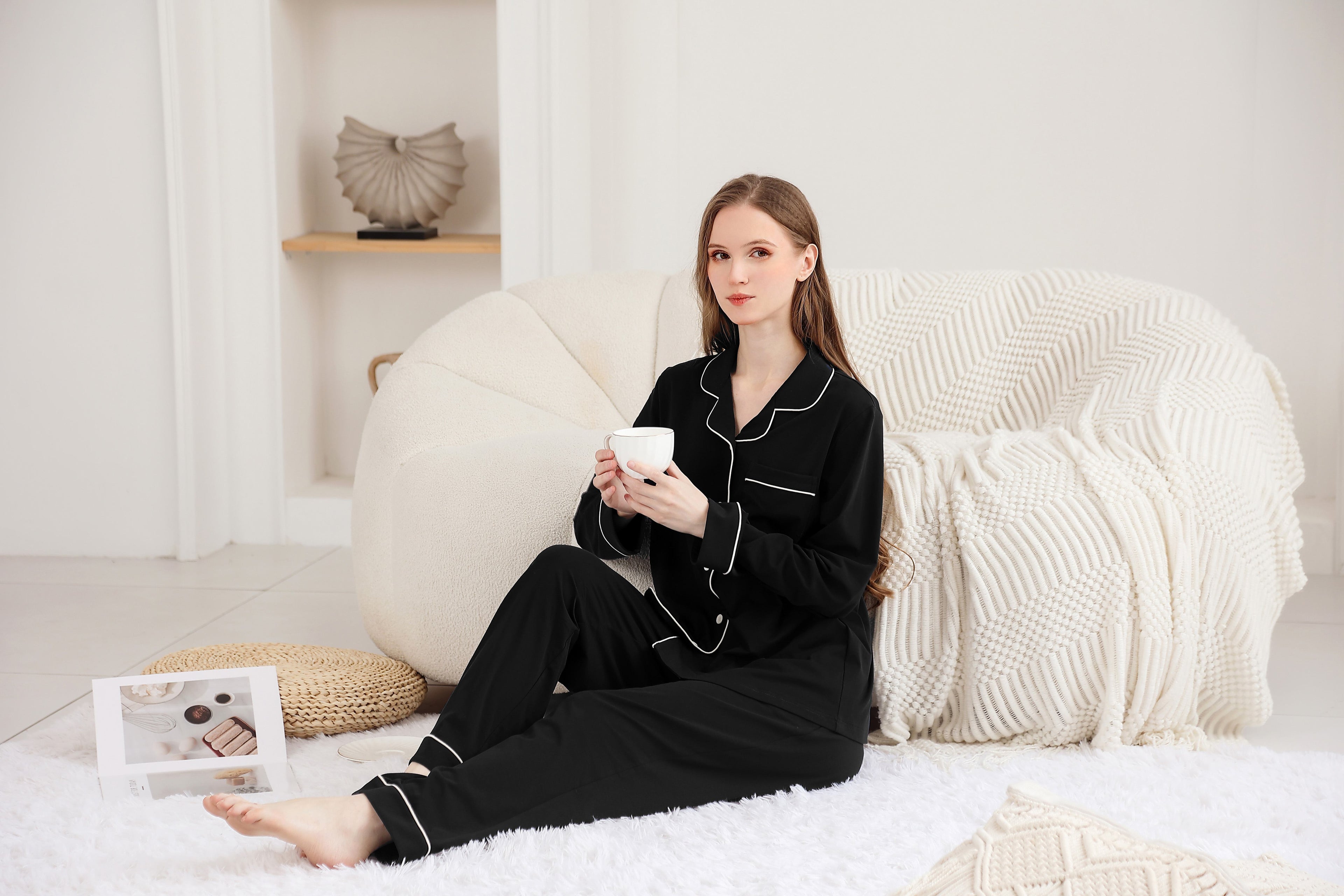 RONGTAI Cotton Womens Pajama Sets Comfy Fall Winter Pajama Set Long Sleeve Sleepwear 2 Pcs Pjs Nightwear S-XXL