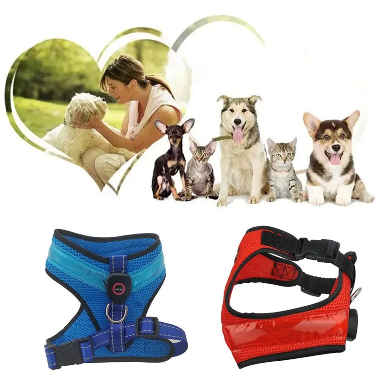 LED Luminous Dog Harness Led USB Charging Dog Chest Strap Vest Pet Safety Reflective Harness Pet Vest For Puppy Large Dog Pet Products by DC-THE CEO