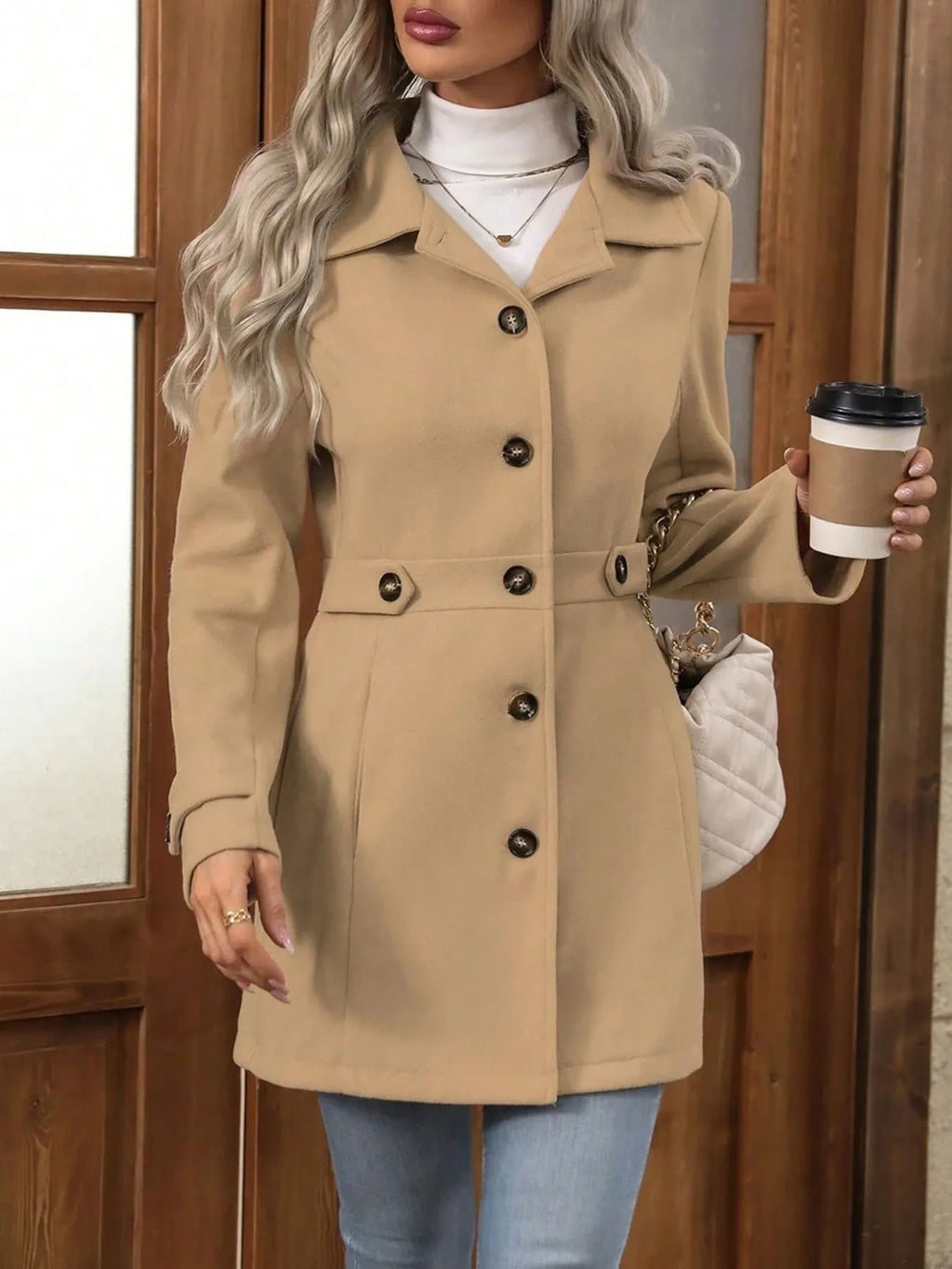 Button Up Long Sleeve Coat by Trendsi