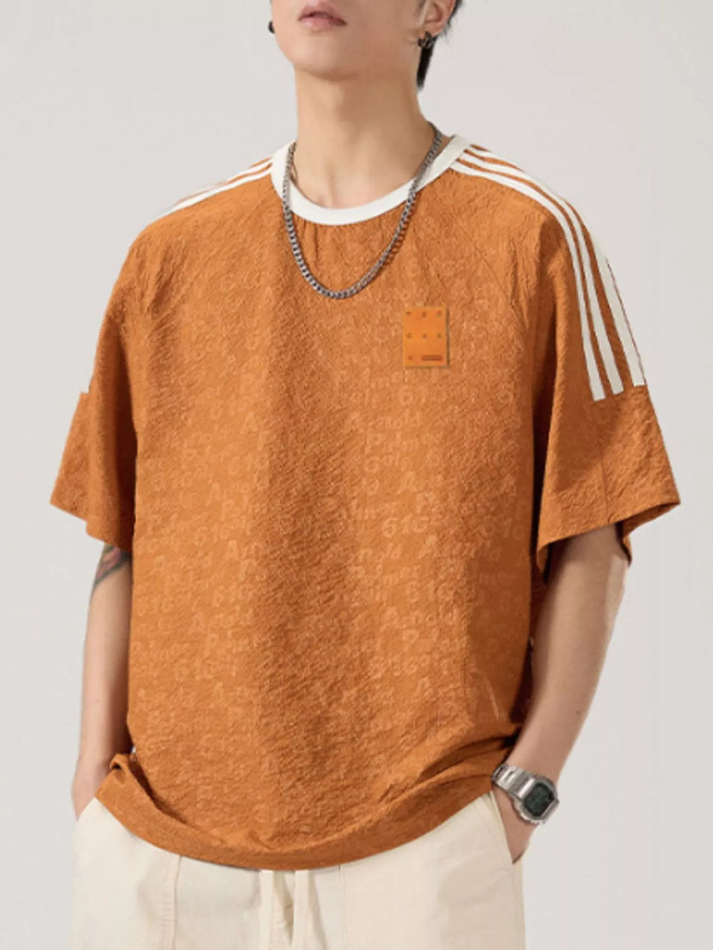 Men's Full Size Striped Shoulder Relaxed Fit T-Shirt Plus Size by Trendsi