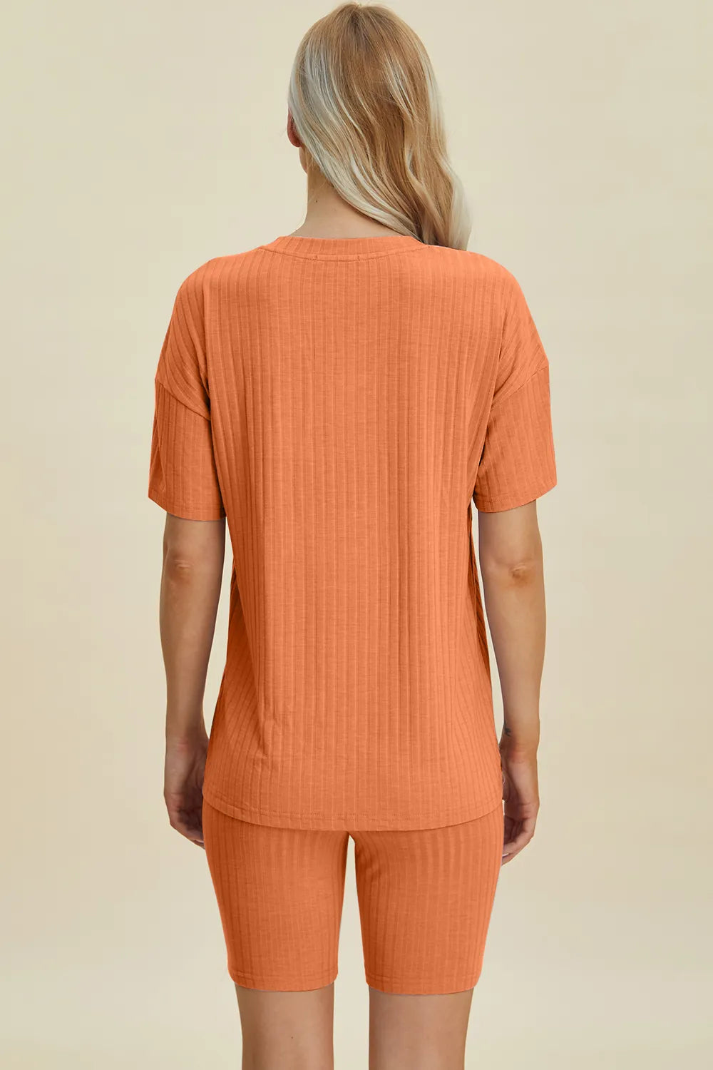 Basic Bae Full Size Ribbed V-Neck Short Sleeve Top and Shorts Set by Trendsi