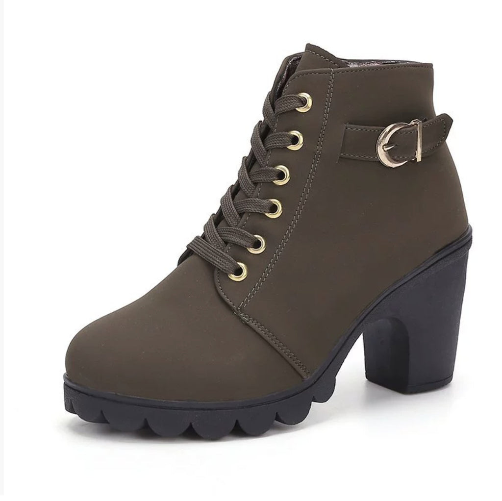 Fashoin Leopard Print Ankle Square Heel Suede Lace-up Zip Boots Women Casual Versatile Shoes Autumn And Winter by DC-THE CEO