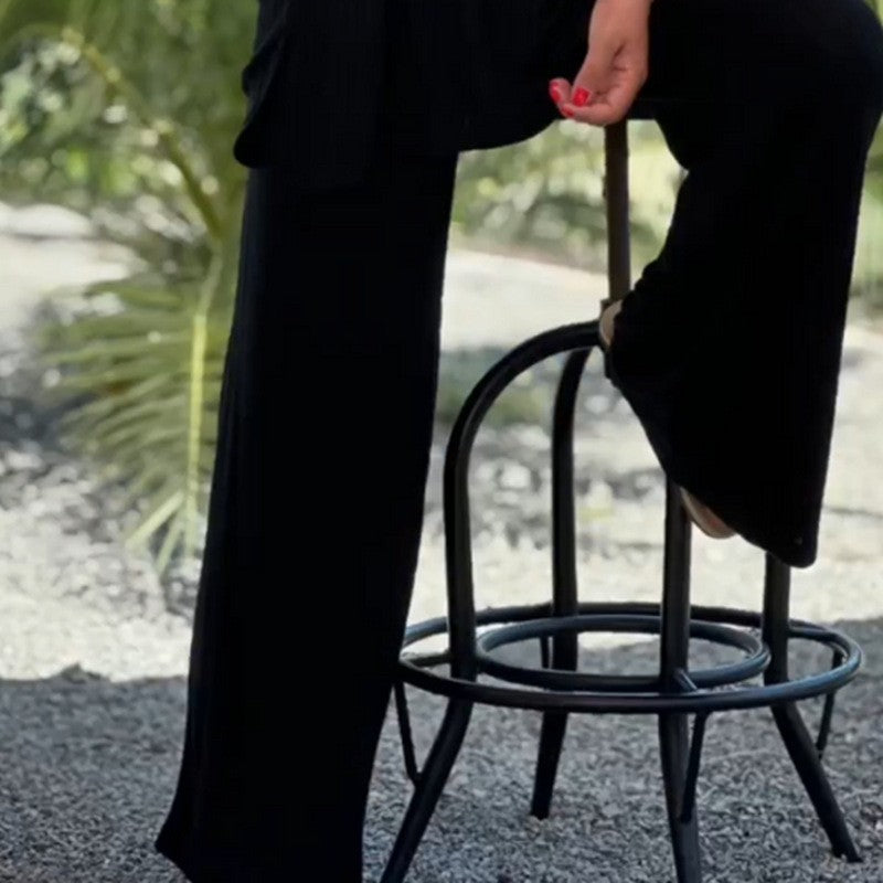 European And American Knitwear Top Two-piece Set Casual And Comfortable Baggy Straight Trousers