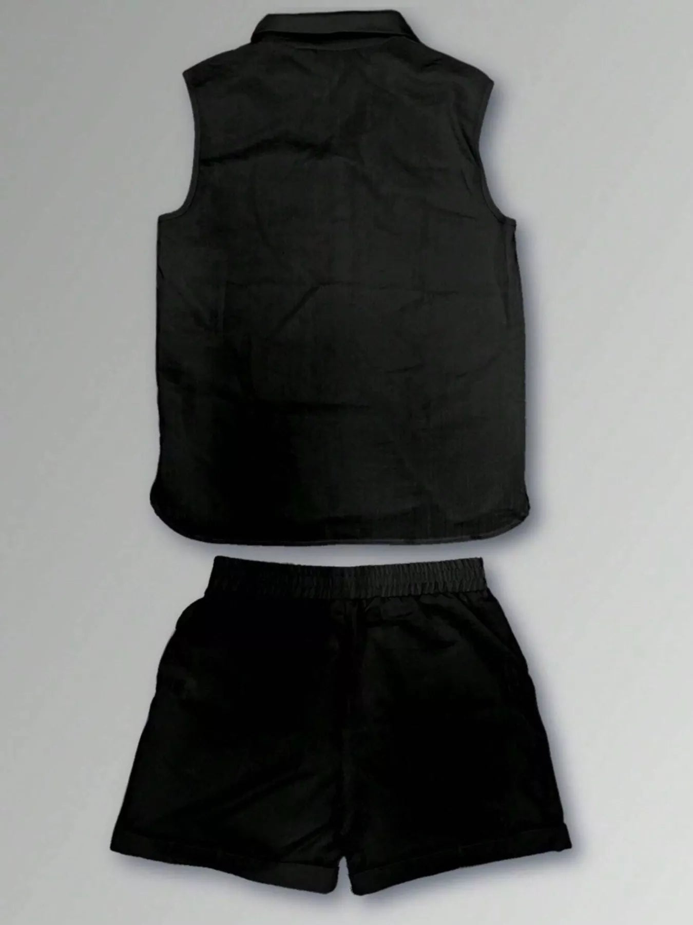 Men's Plus Size Casual Button Up Vest & Shorts Set by Trendsi