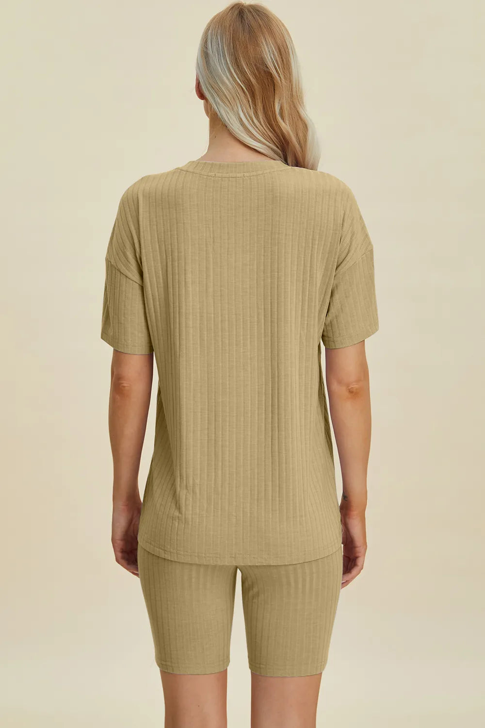 Basic Bae Full Size Ribbed V-Neck Short Sleeve Top and Shorts Set by Trendsi