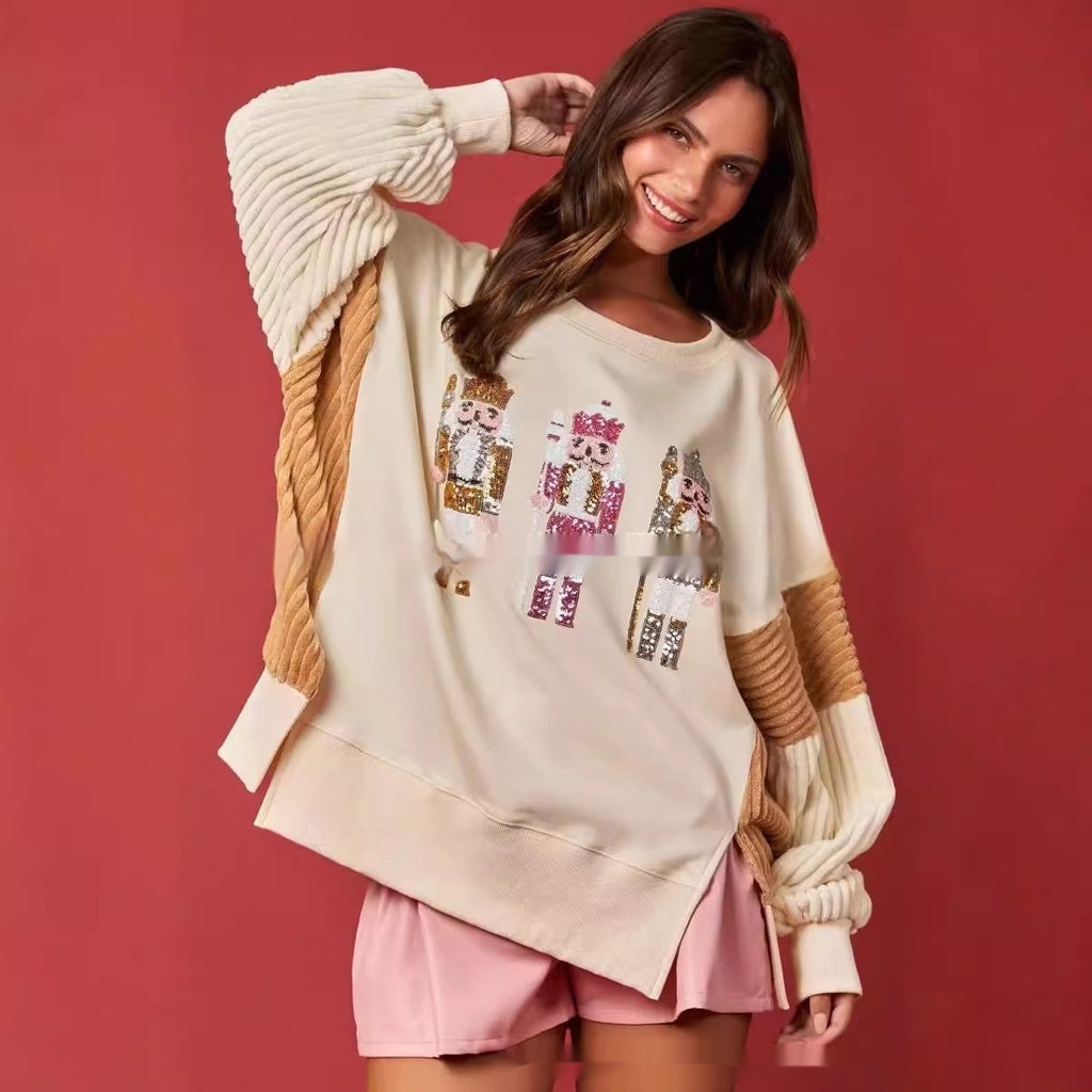 Women's Christmas Soldier Sequins Versatile Multicolor Hoodie