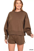 Zenana Fleece Round Neck Sweatshirt and Shorts Set by Trendsi