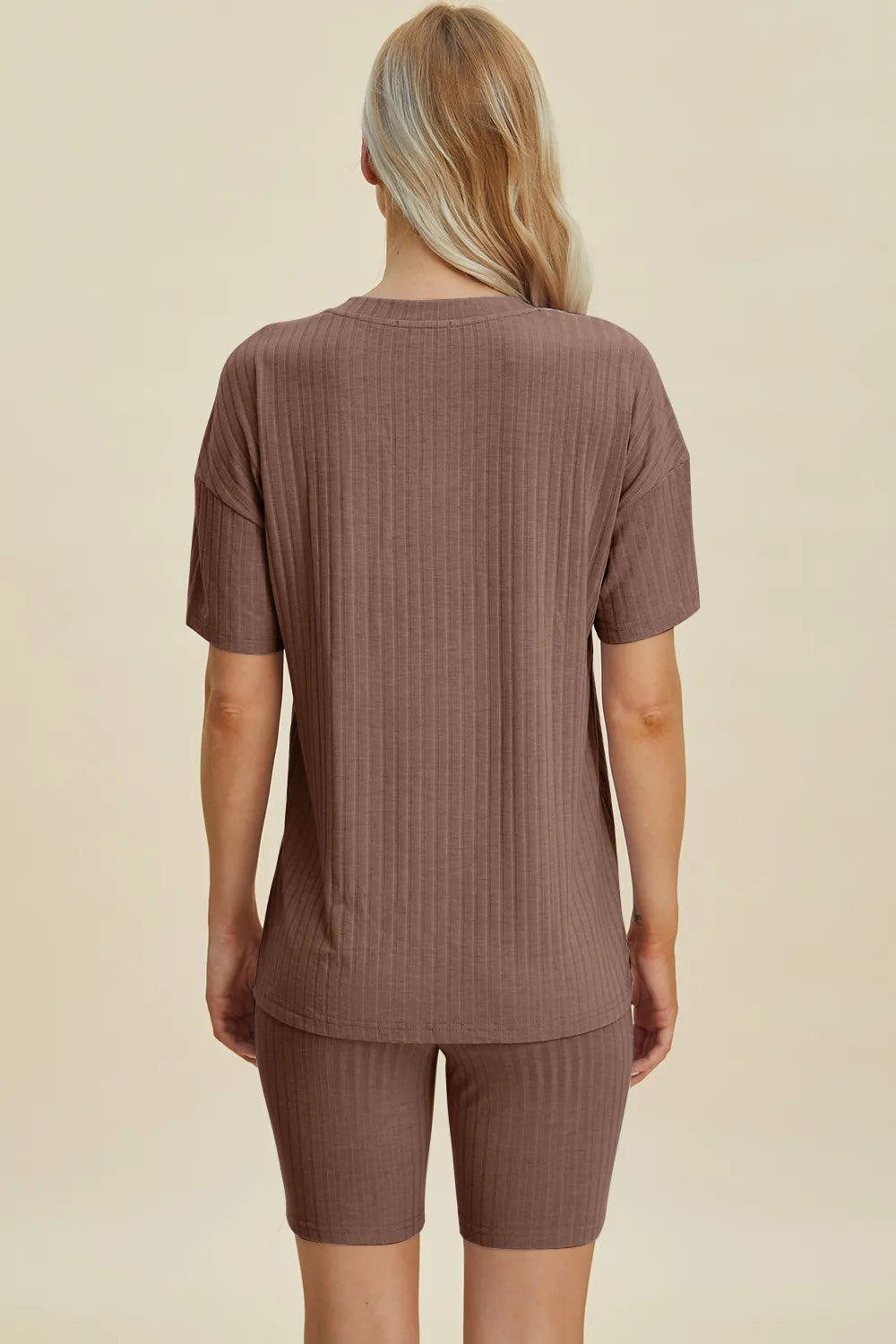 Basic Bae Full Size Ribbed V-Neck Short Sleeve Top and Shorts Set by Trendsi