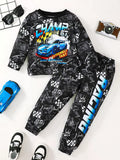 Children's Racing Car Print Long Sleeve Sweatshirt and Pants Set by Trendsi