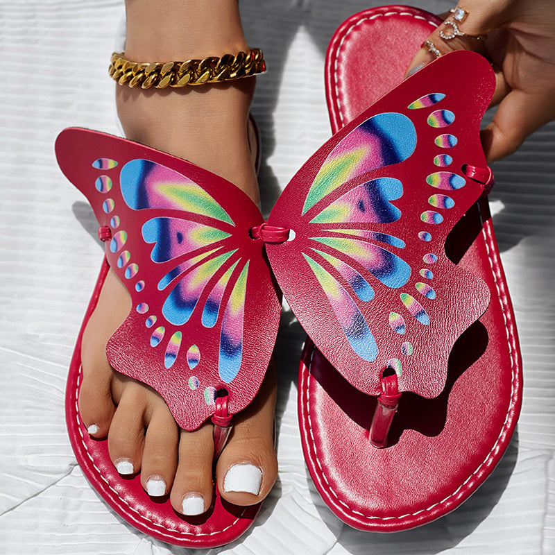 Butterfly Print Round Toe Flip Flops, Comfortable Summer Beach Shoes, Casual Women's Footwear, Perfect For Poolside And Daily Wear