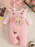 Children's Polka Dot Top and Overalls Set with Headband by Trendsi