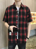 Men's Plus Size Plaid Button-Down Short Sleeve Shirt by Trendsi
