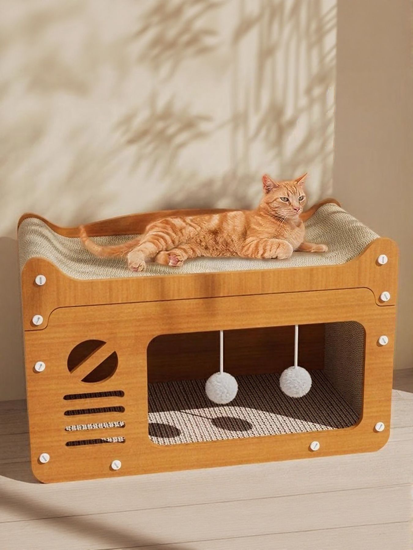 Multi-Level Cat Scratching Posts with Condo and Dangling Toys by Trendsi