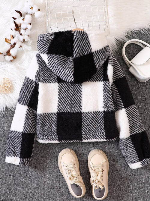 Children's Cozy Plaid Hooded Fleece Jacket by Trendsi