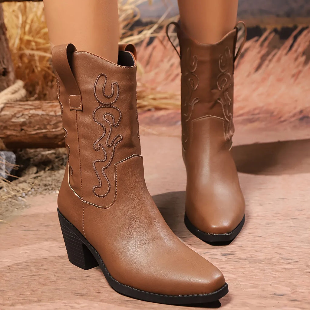 Point Toe Block Heels Boots by Trendsi