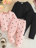 Children's Heart Print Ribbed Top and Pants Set by Trendsi