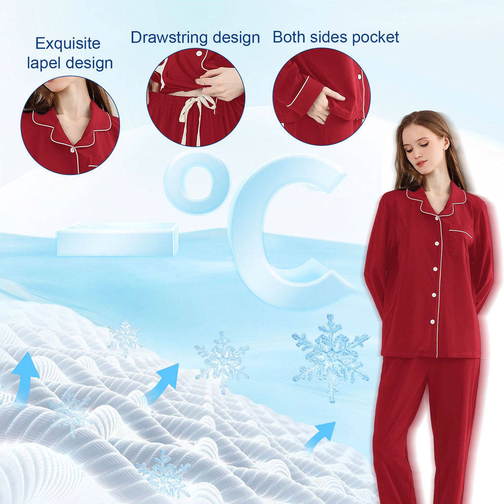 RONGTAI Cotton Womens Pajama Sets Comfy Fall Winter Pajama Set Long Sleeve Sleepwear 2 Pcs Pjs Nightwear S-XXL
