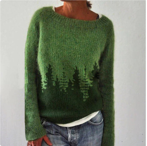 Women's Fashion Round Neck Multicolor Loose Leisure Pullover Knitwear Sweater