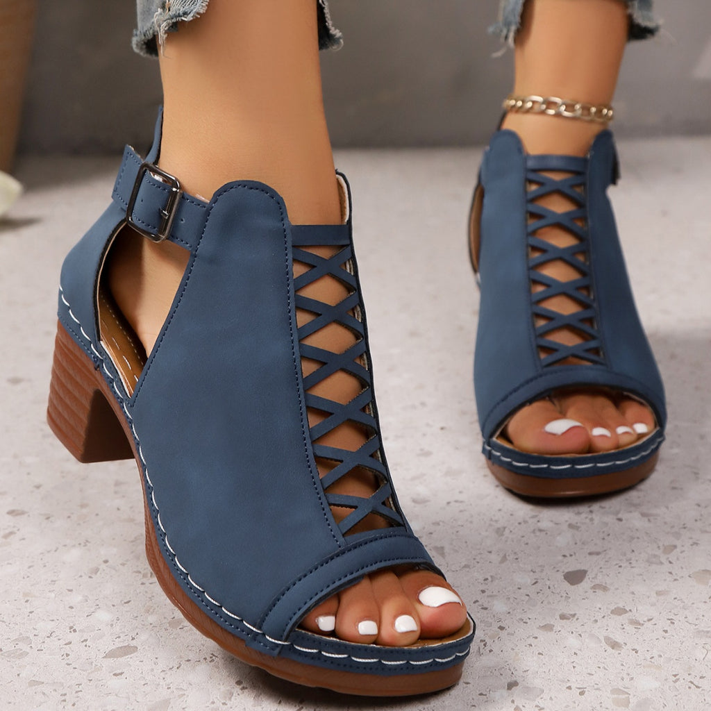 Open Toe Block Heels Sandals by Trendsi
